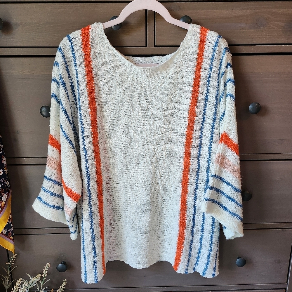 Women's All Season  Striped Sweater - , Orange, Blue, Pink Size 2X - Picture 2 of 6